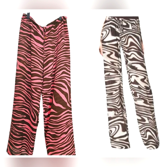 MICHAEL KORS Zebra Print Wide Leg Pants Tie Front Sheer Pants.Pink/brown. Size M - Picture 1 of 14
